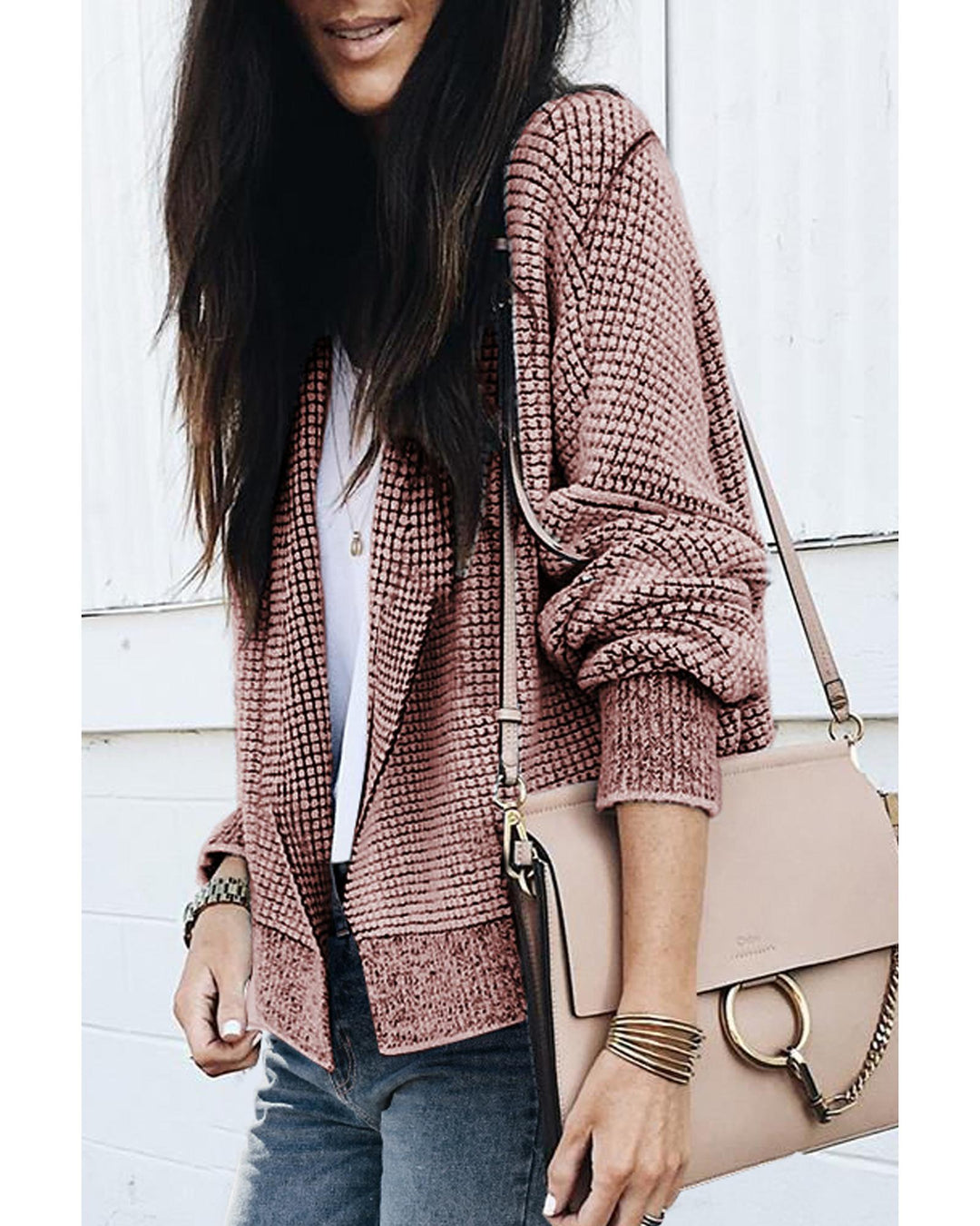 Peach Blossom Plaid Contrast Trim Open Front Cardigan - XL