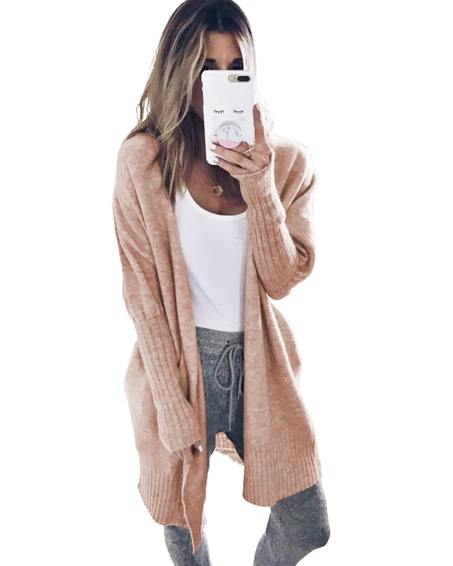 Smoke Gray Ribbed Trim Puff Sleeve Open Cardigan - XL