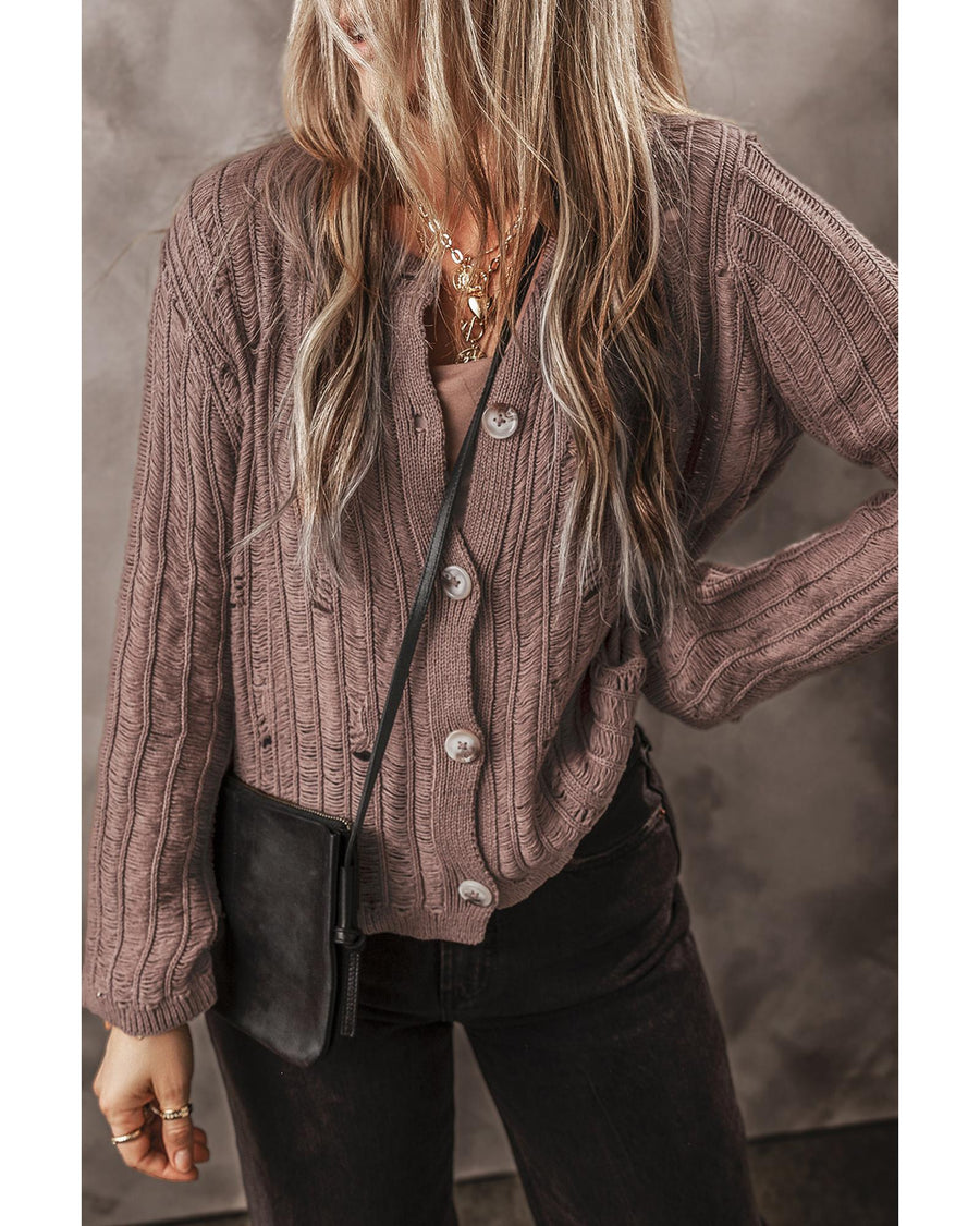 Goat Cut Out Textured Knit Buttoned Cardigan - L