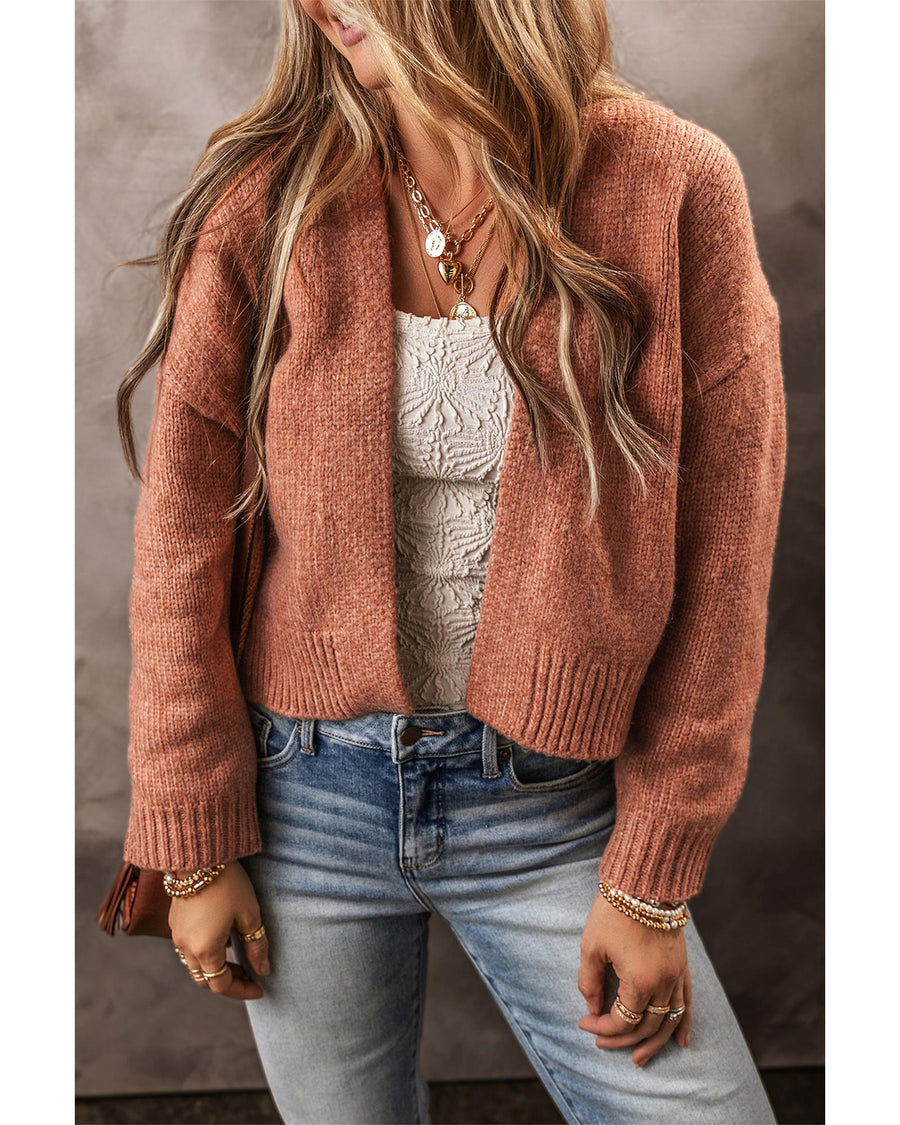 Light French Beige Drop Shoulder Open Front Cropped Cardigan - XL