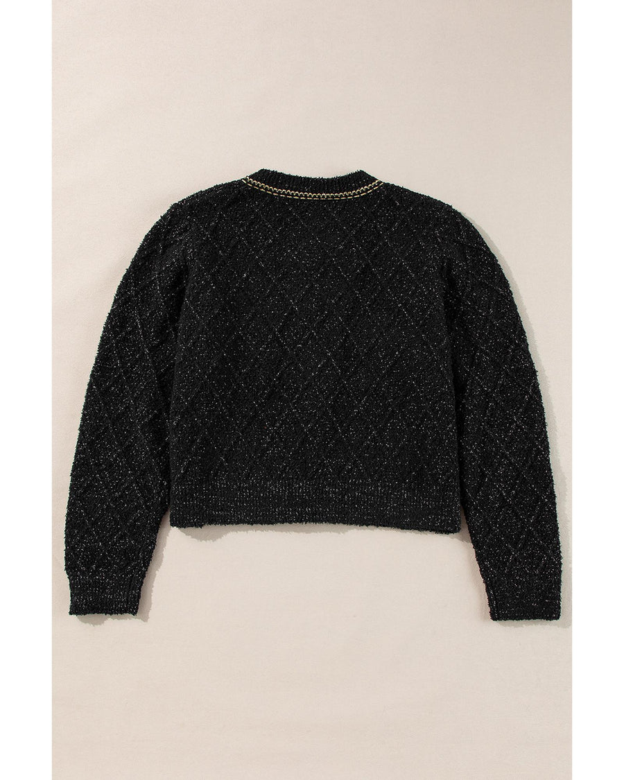 Black Shimmer Flap Pocket Button up Cardigan - XL