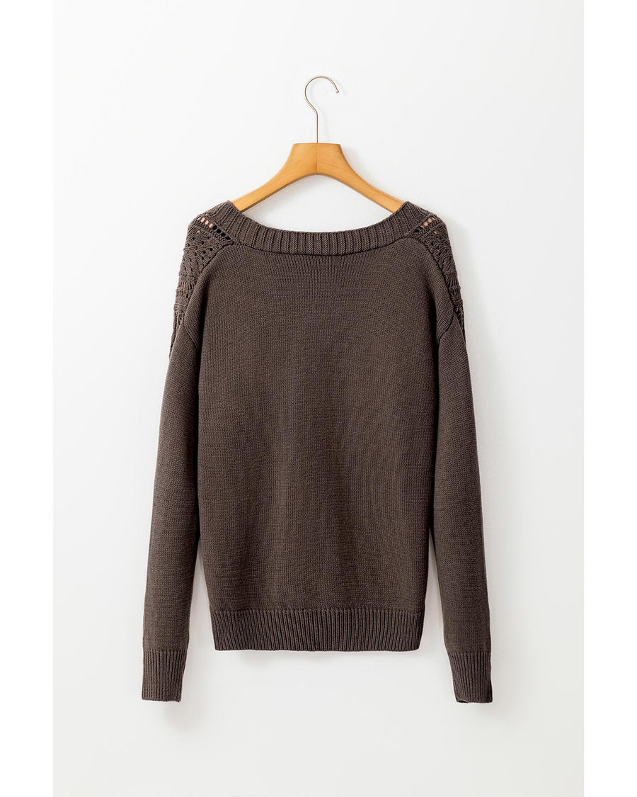 Dark Khaki Open Knit Drop Shoulder Sweater Cardigan - L