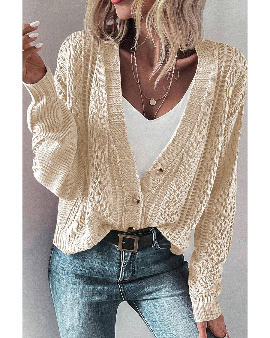 Beige Open Knit Drop Shoulder Sweater Cardigan - XL