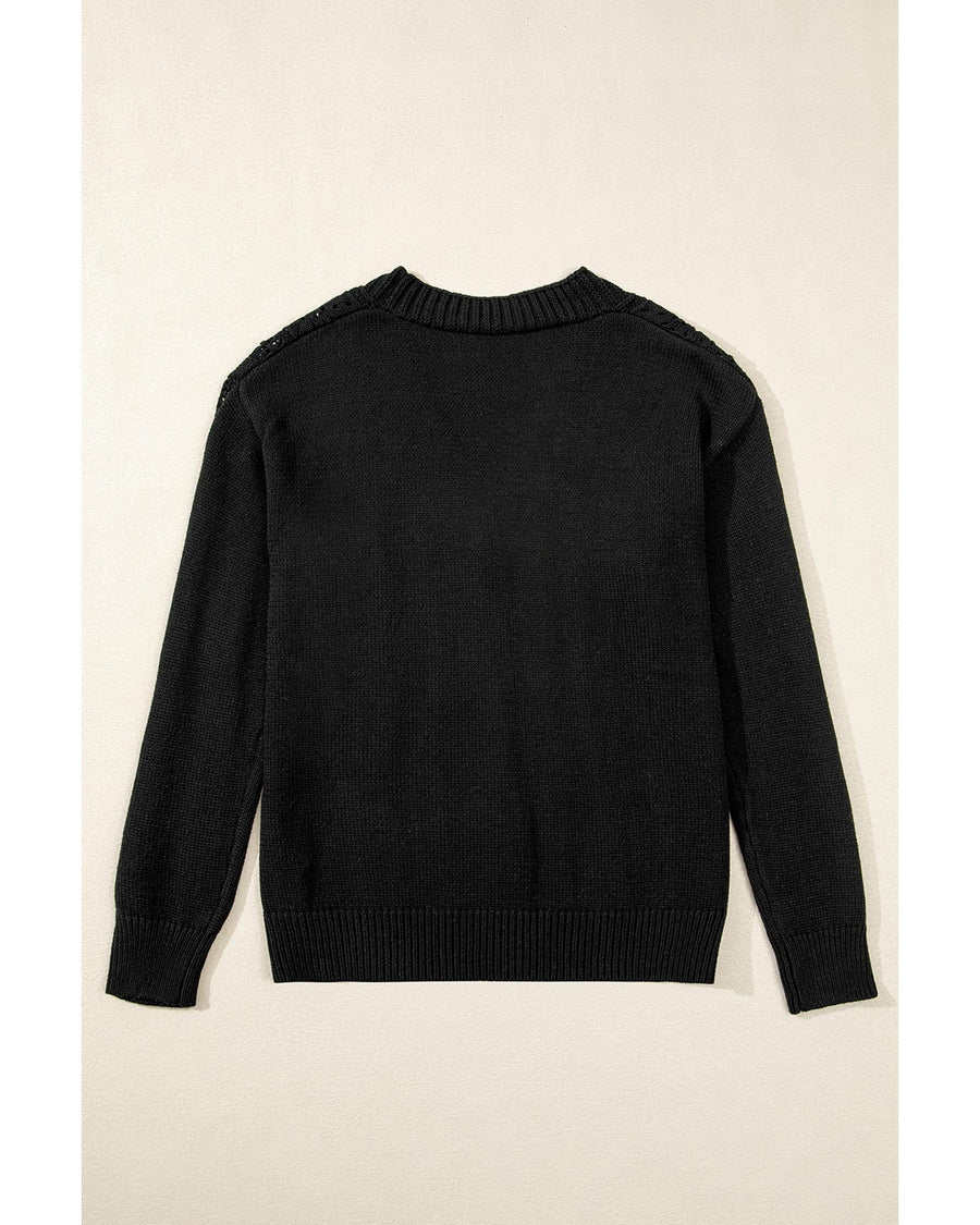 Black Open Knit Drop Shoulder Sweater Cardigan - 2XL