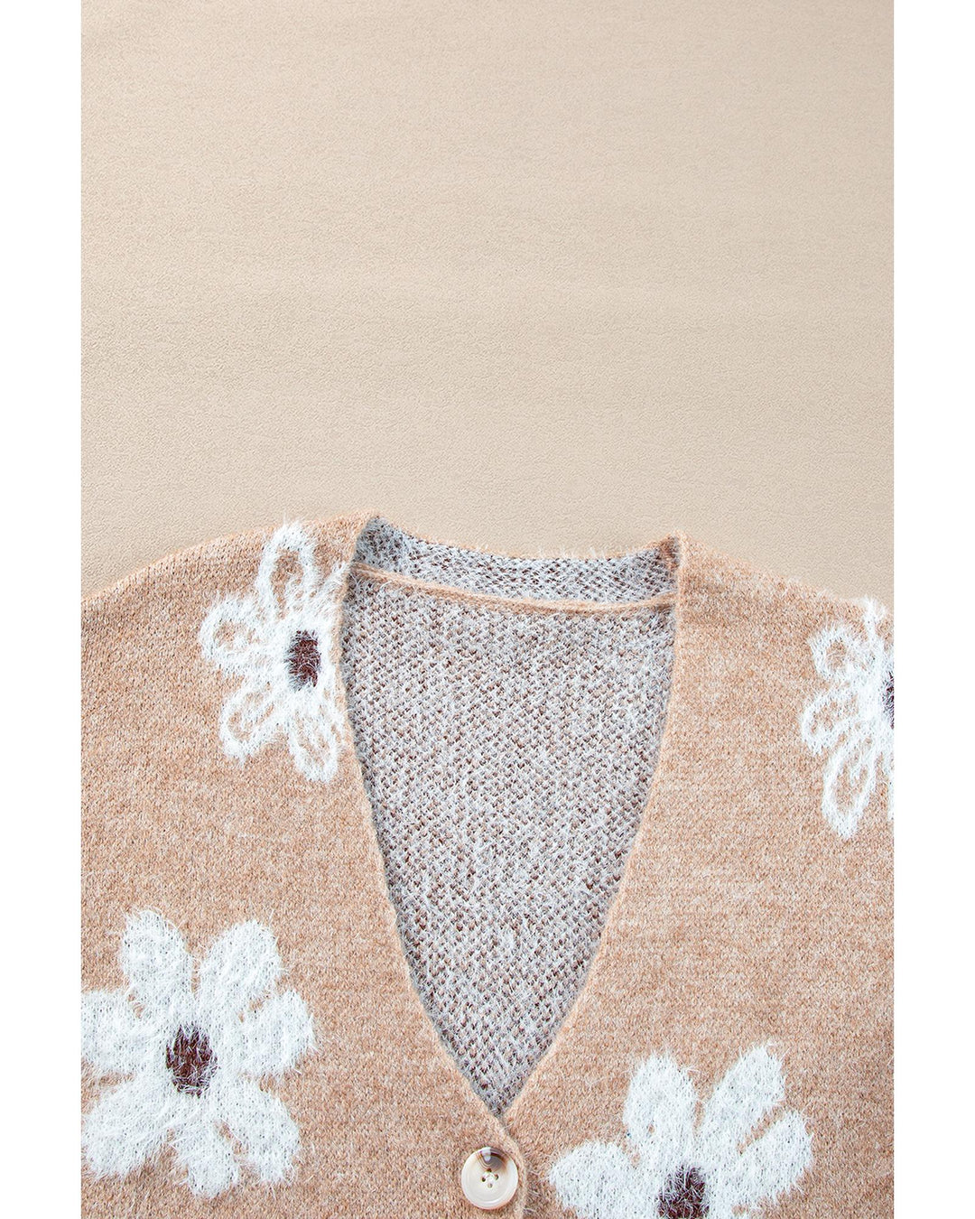 Smoke Gray Floral Print V Neck Knitted Button up Cardigan - XL