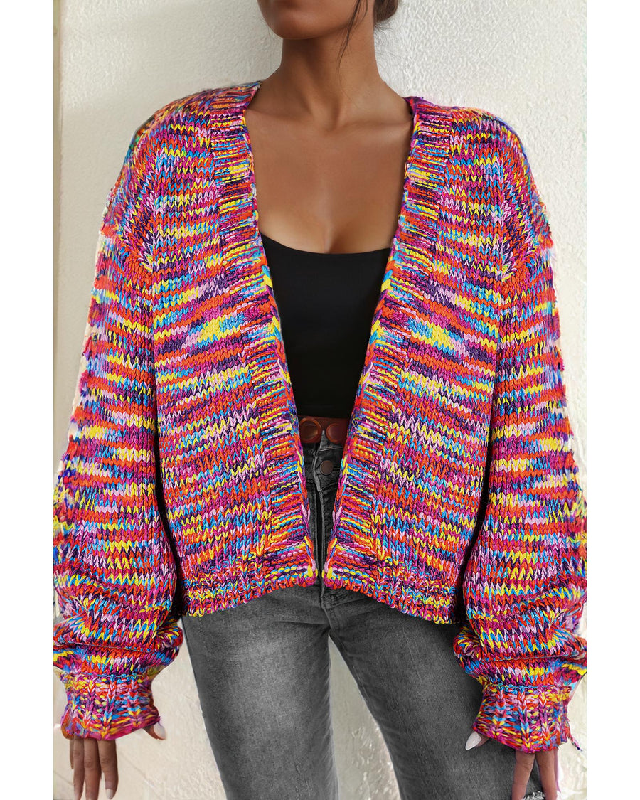 Pink Confetti Drop Shoulder Open Front Cardigan - L