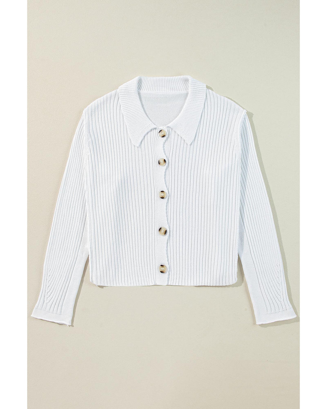 White Collared Button-up Loose Fit Casual Sweater - S