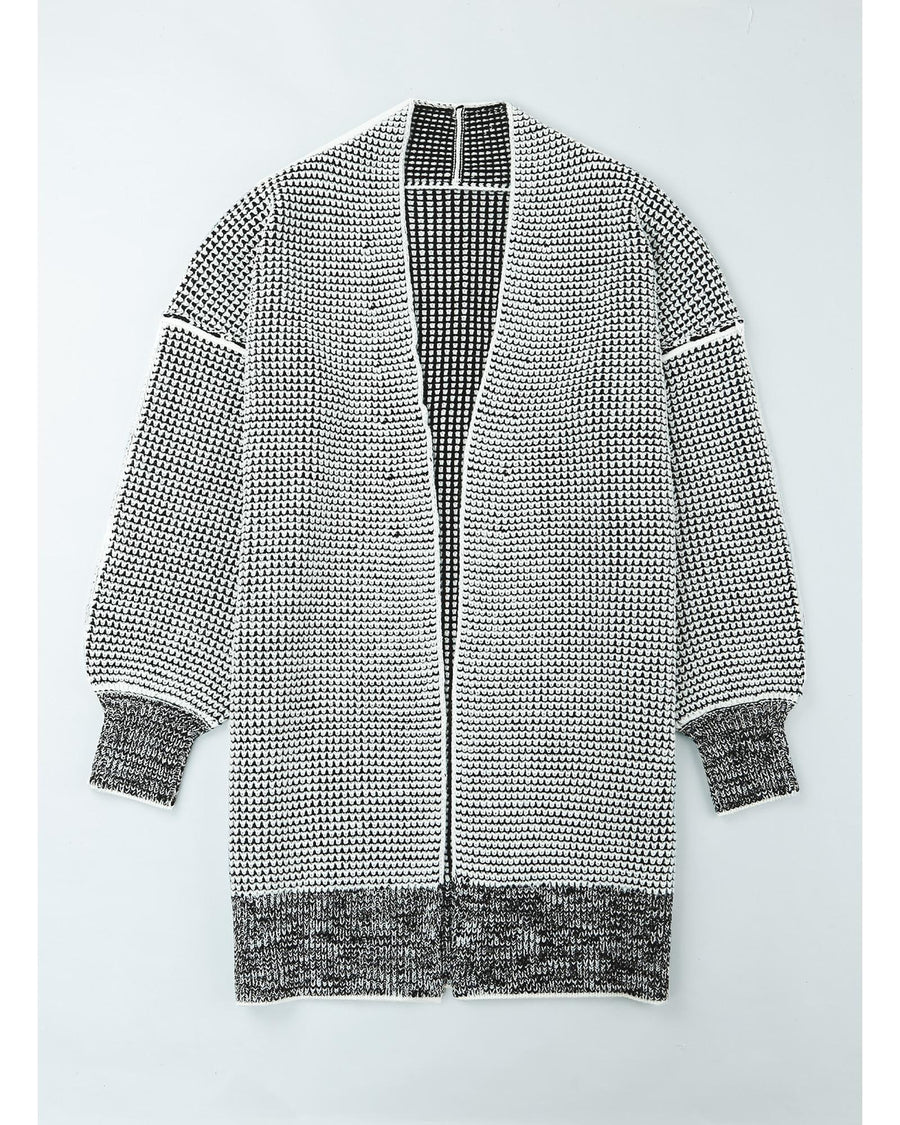 Azura Exchange Gray Plaid Knitted Long Open Front Cardigan - M