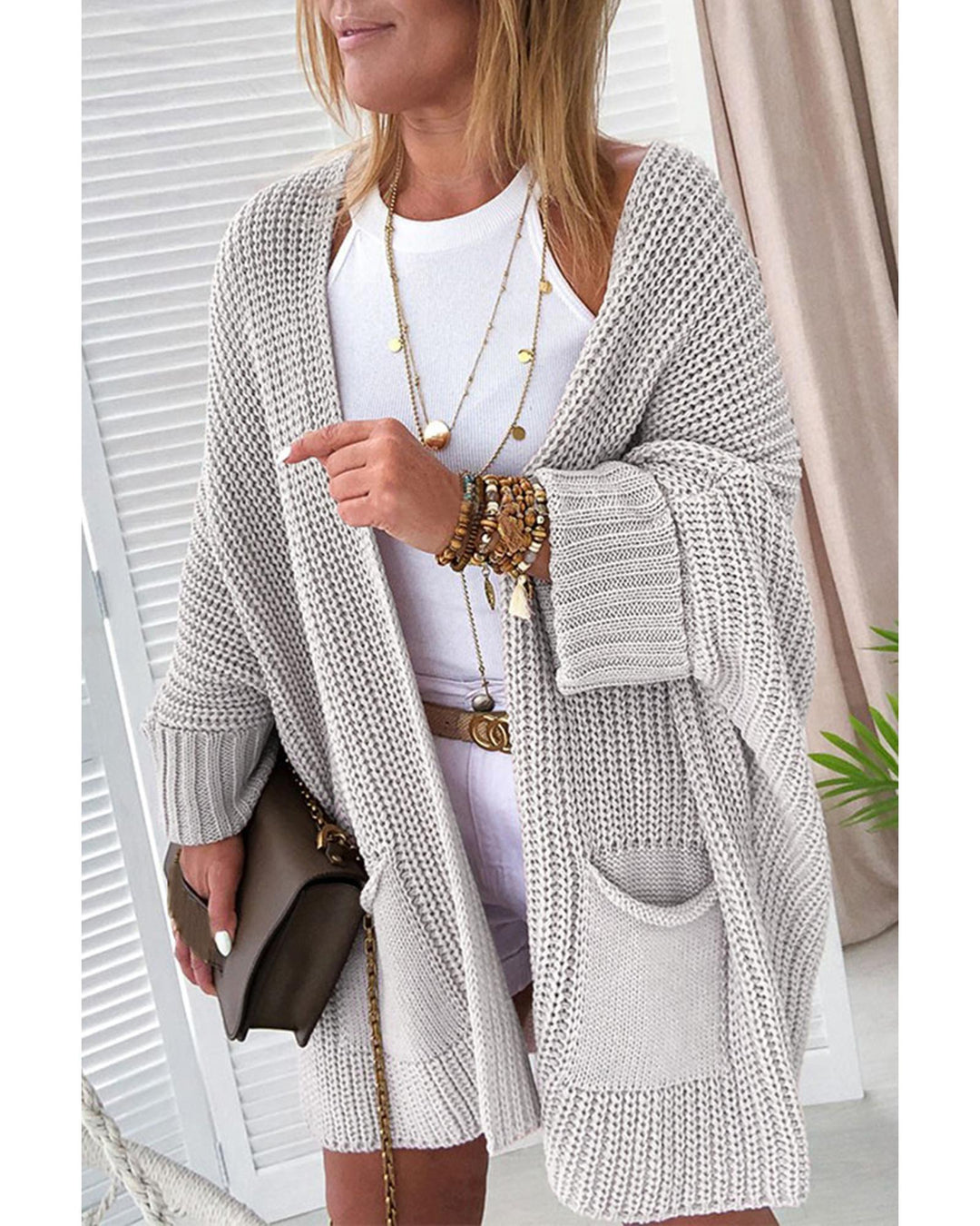 Gray Oversized Fold Over Sleeve Sweater Cardigan - XL