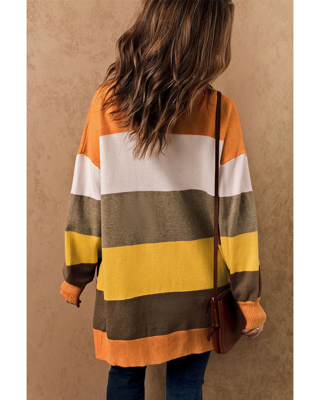 Open Front Pocketed Colorblock Cardigan - S