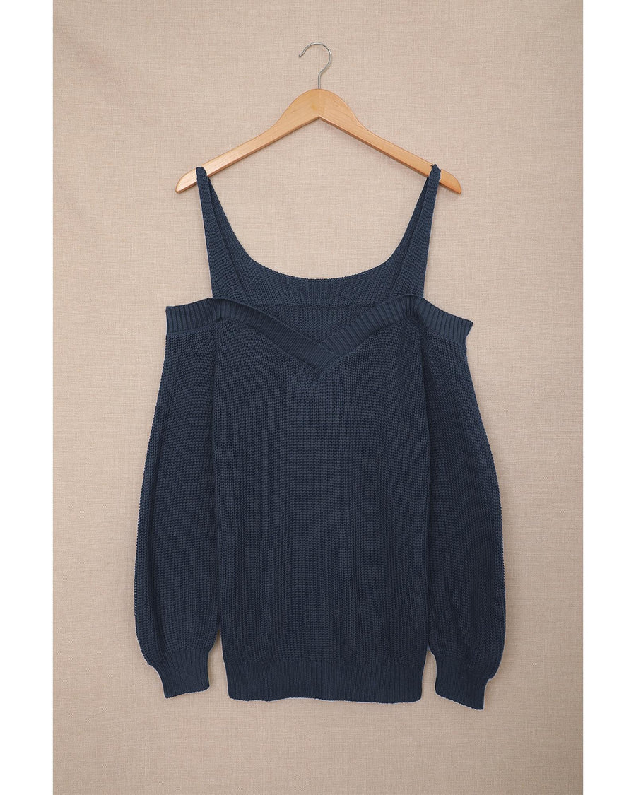 Dark Blue Dew Shoulder Juliette Knitted Sweater - 2XL