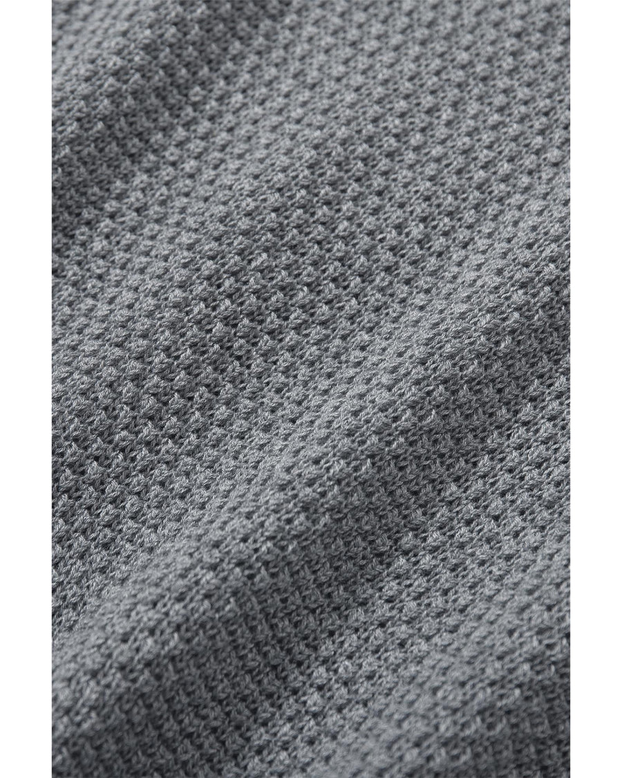Gray Henley Pullover Drop Shoulder Sweater with Slits - S