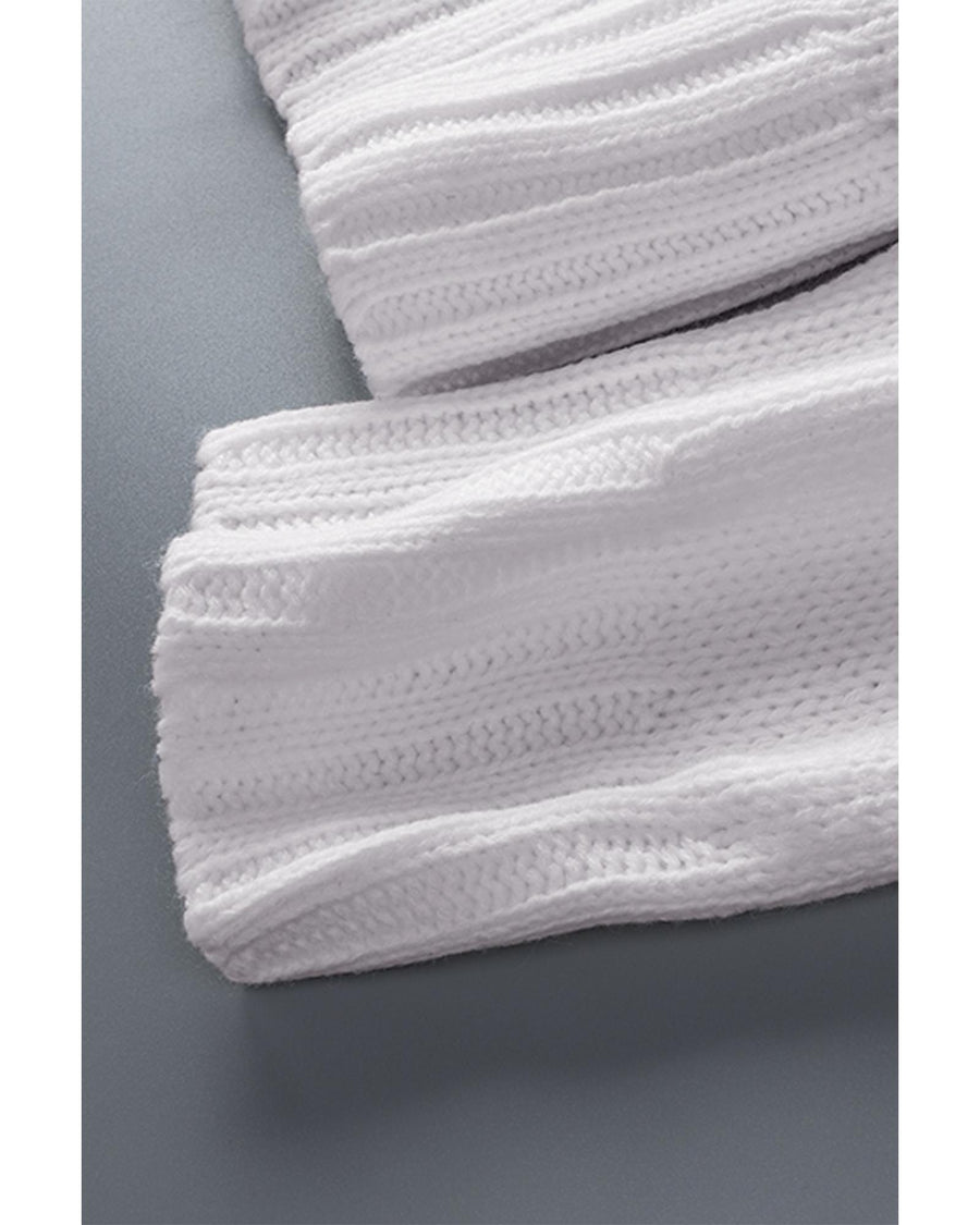White V neck Drop Shoulder Knitted Sweater - XL