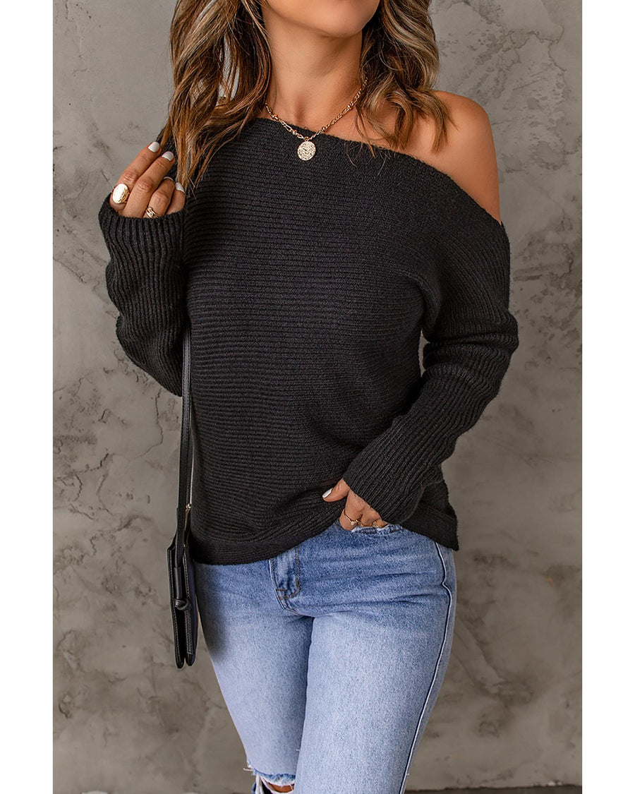 Azura Exchange Black Striped Long Sleeve Knit Sweater - L