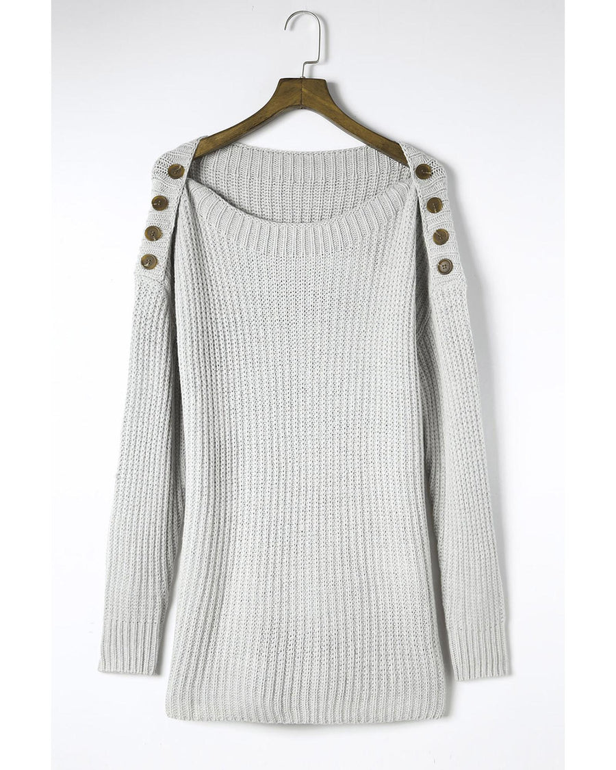 Gray Buttoned Drop Shoulder Oversized Sweater - M