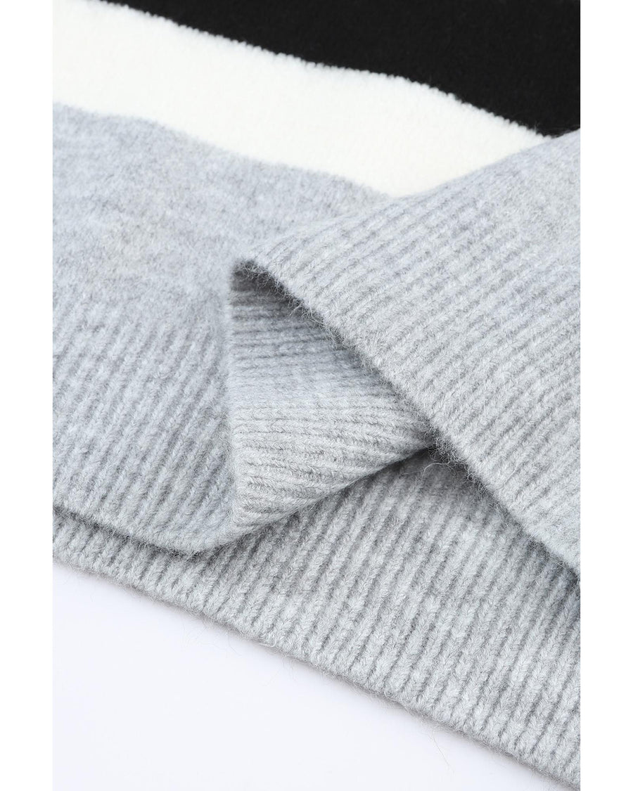 Azura Exchange Brown Color Block Striped Ribbed Knit Sweater - L
