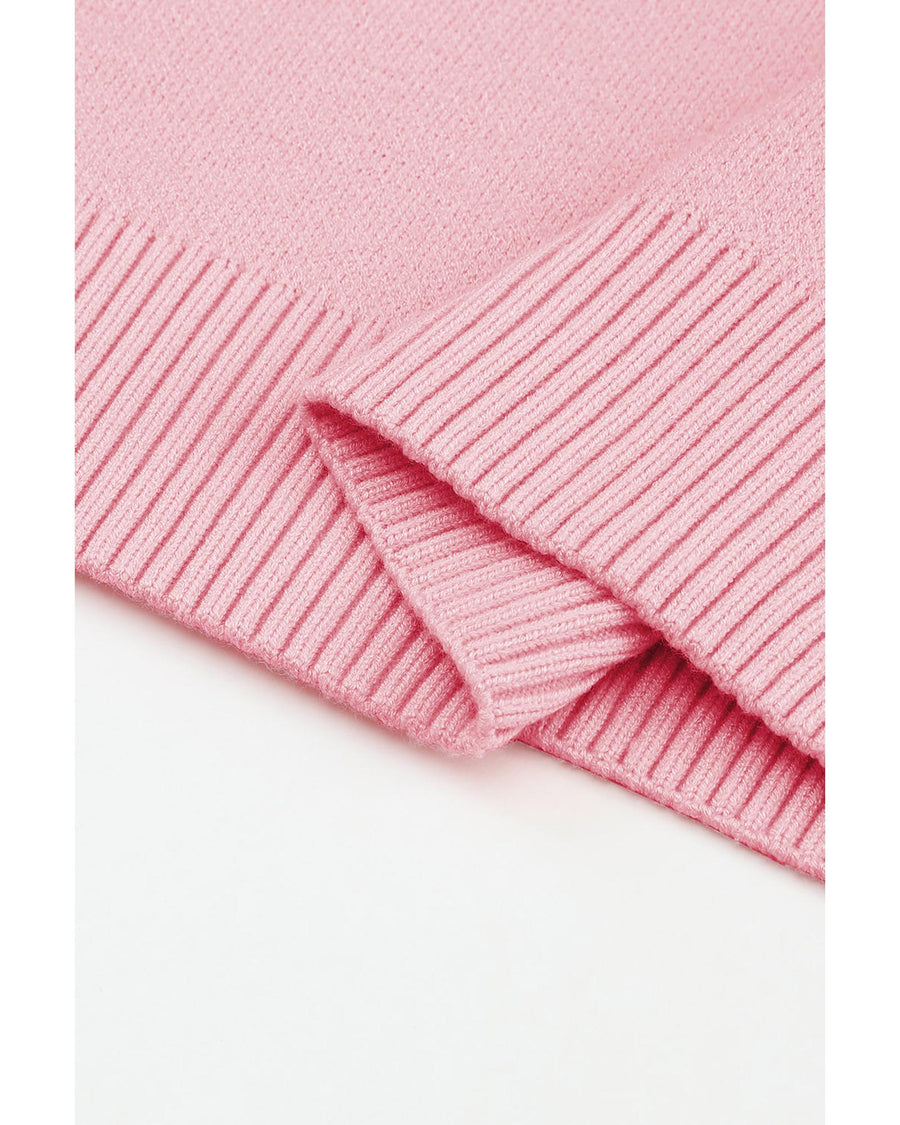 Pink Floral Pattern Drop Shoulder Sweater - L