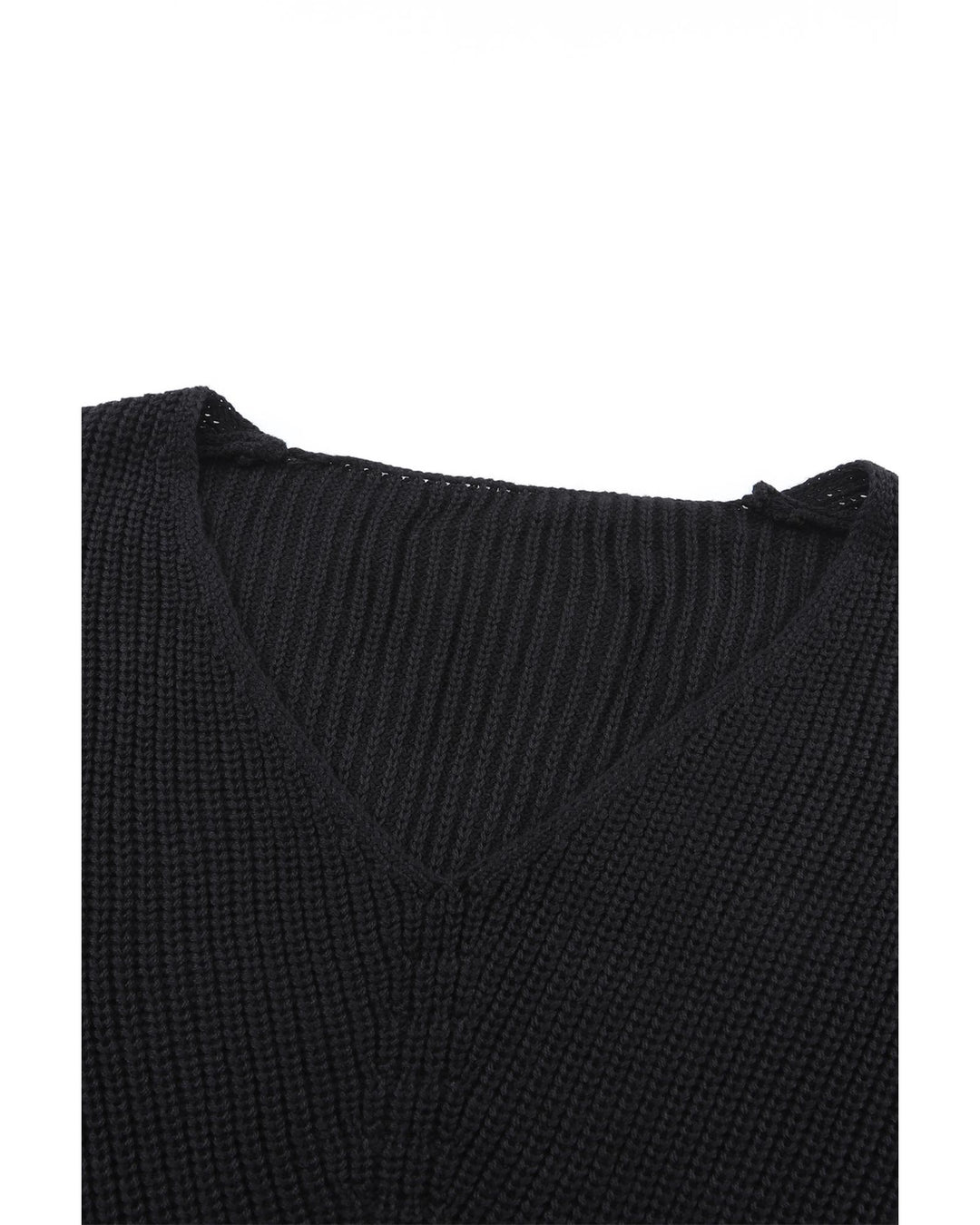 Black Ribbed Knit V Neck Sweater - L