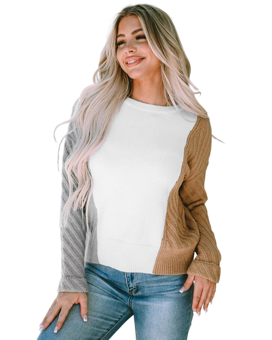 Multicolor Colorblock Textured Drop Shoulder Sweater - M