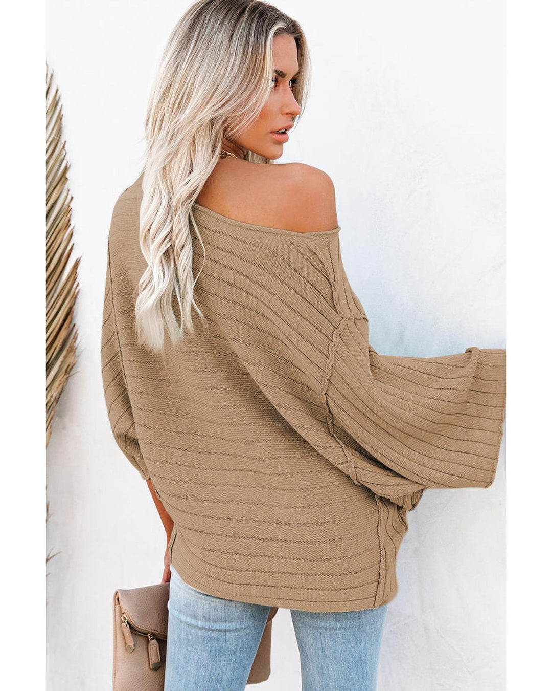 Brown Exposed Seam Ribbed Knit Dolman Top - M