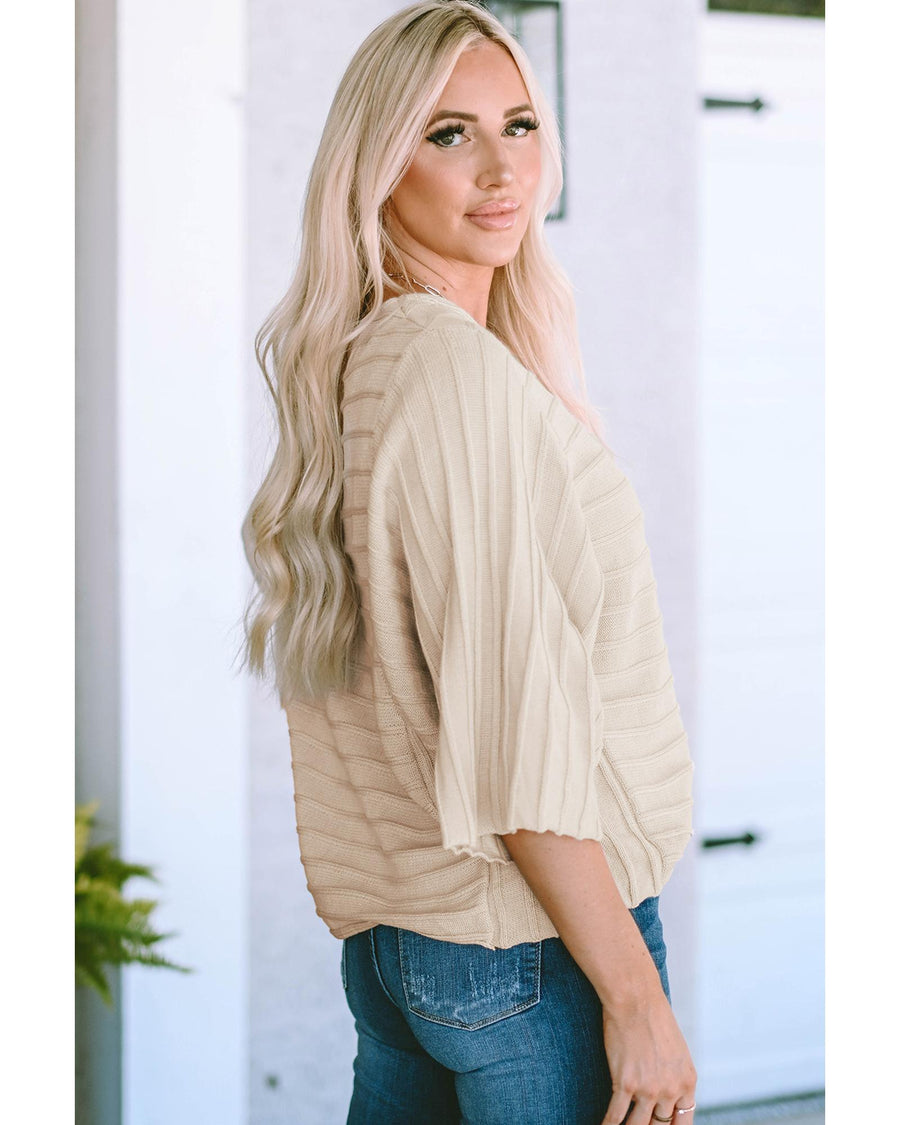 Apricot Exposed Seam Ribbed Knit Dolman Sweater - XL