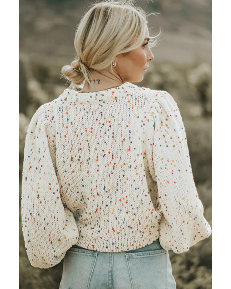Beige Colorful Dots Cable Knit Crew Neck Sweater - XL