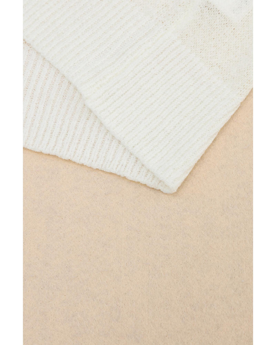 White Colorful Star Pattern Loose Sweater - L