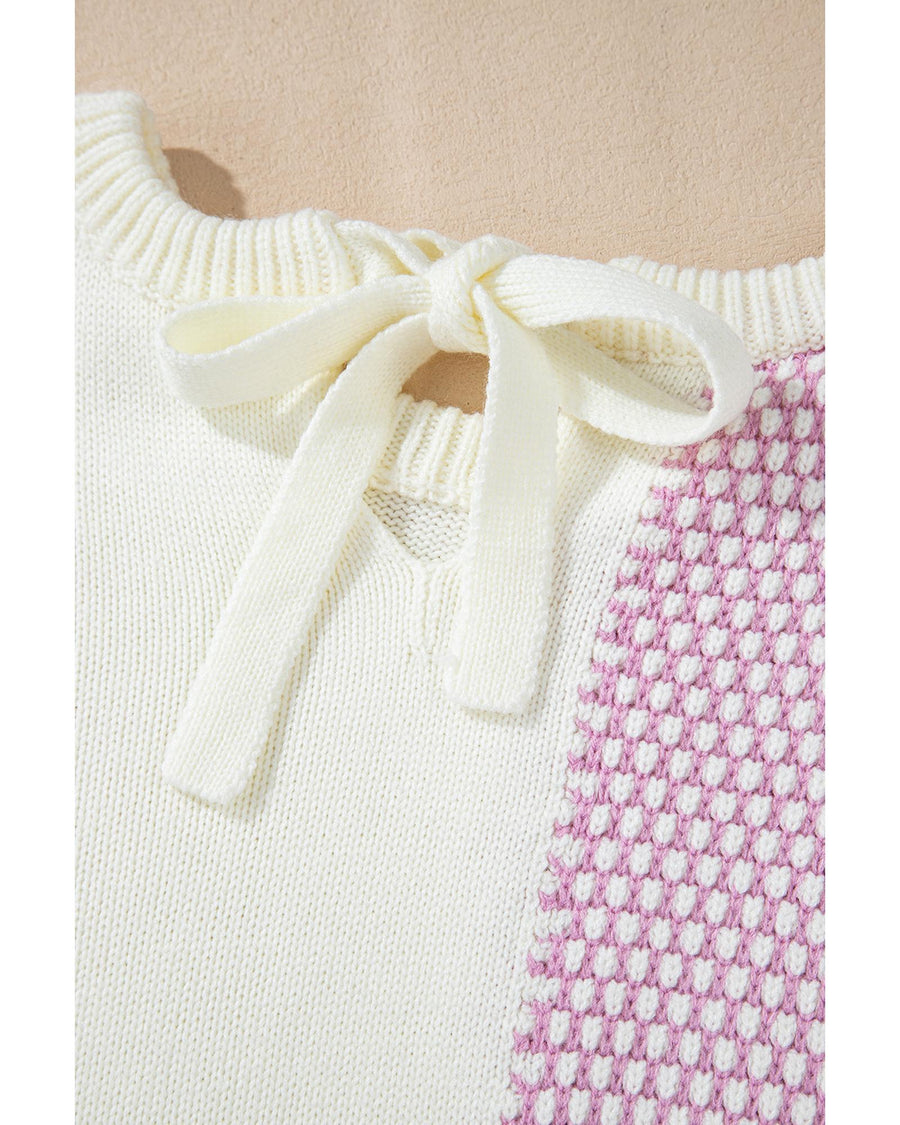 Bonbon Neutral Colorblock Tie Back Sweater - M
