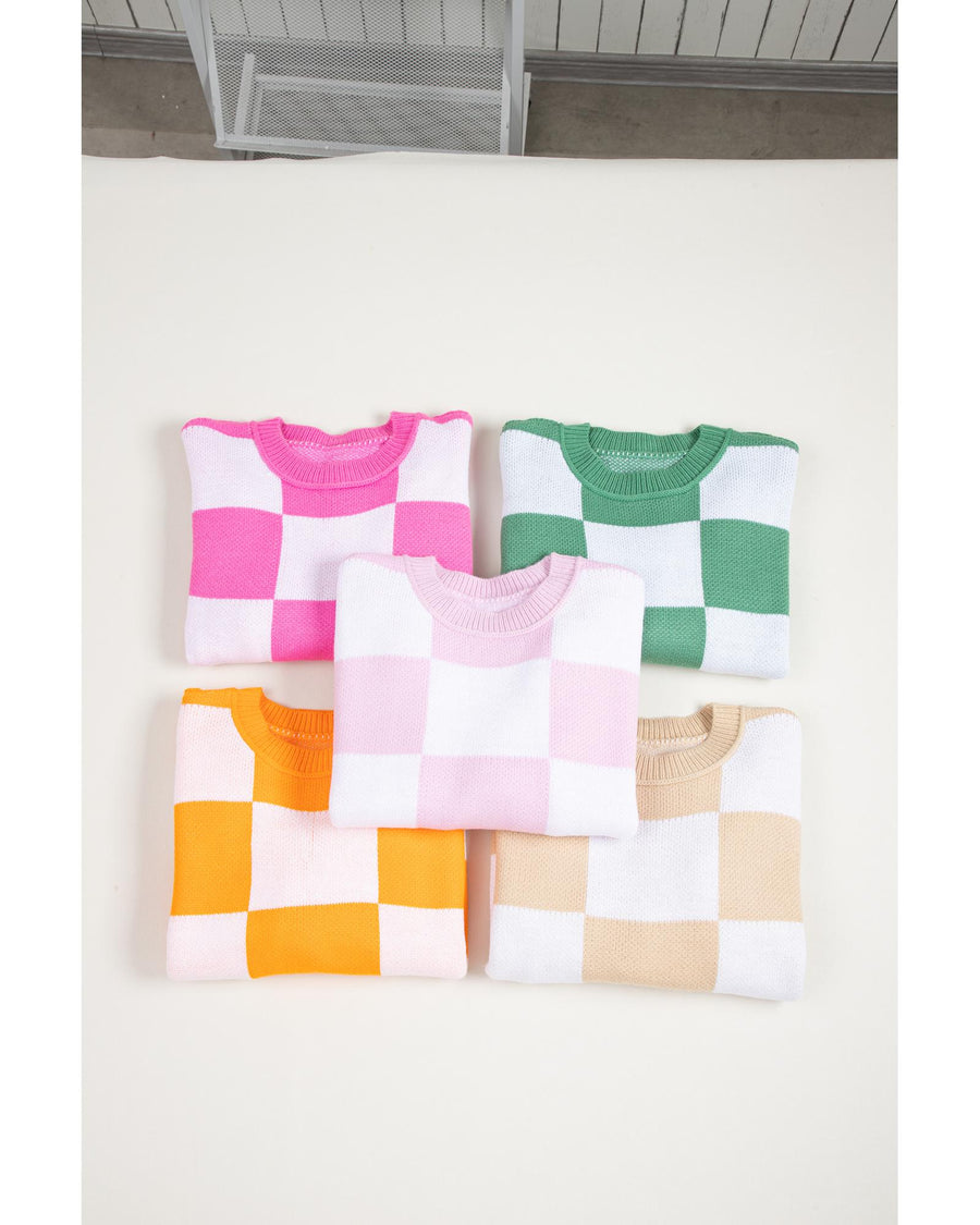 Rose Checkered Bishop Sleeve Sweater - L