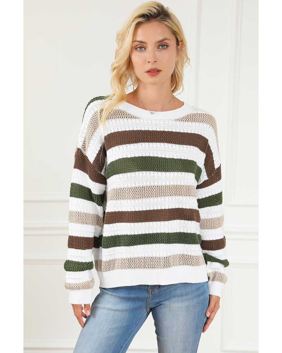 Stripe Crochet Hollow out Knit Sweater - XL