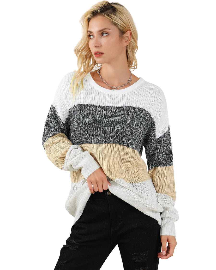 Multicolour Color Block Drop Shoulder Knit Sweater - XL