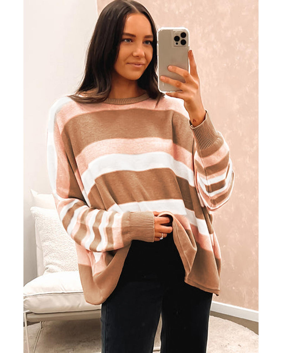 Multicolour Striped Knit Drop Shoulder Loose Sweater - M