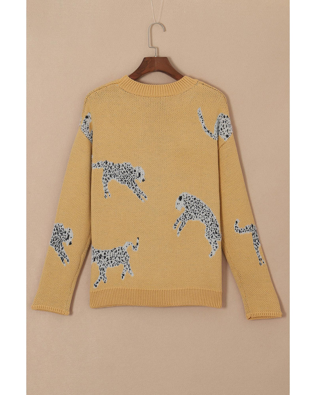 Camel Fuzzy Cheetah Accent Round Neck Sweater - XL