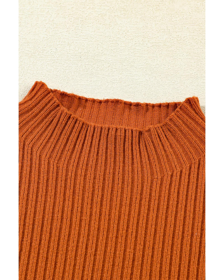 Gold Flame Patch Pocket Ribbed Knit Short Sleeve Sweater - S