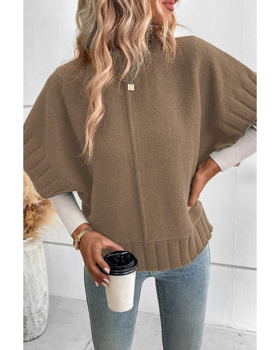 Desert Palm Mock Neck Batwing Short Sleeve Knit Sweater - XL