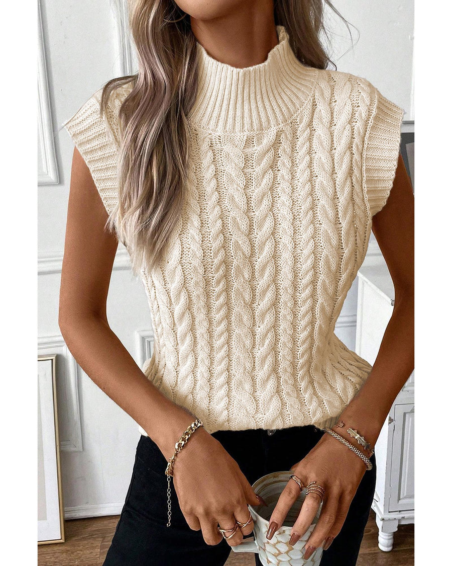Oatmeal Cable Knit High Neck Sweater Vest - XL