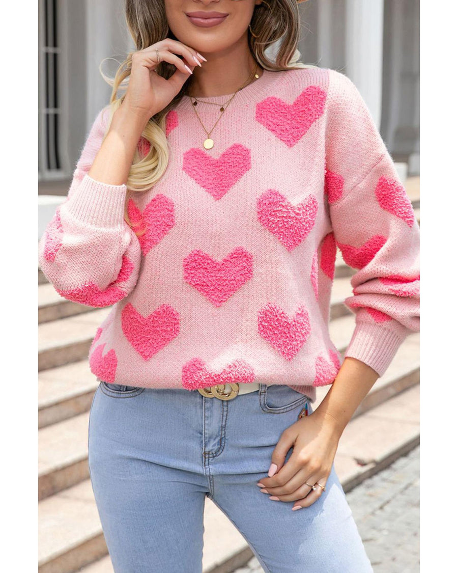 Light Pink Valentine�s Day Heart Jacquard Knit Sweater - S
