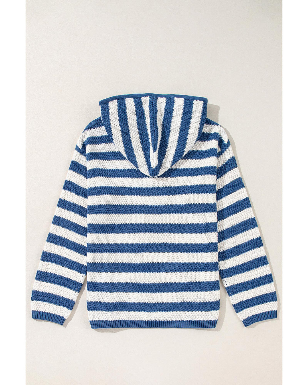 Blue Stripe V Neck Pocketed Drawstring Hooded Sweater - XL