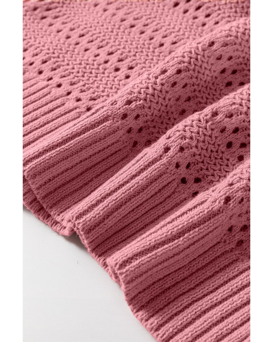 Peach Blossom Pointelle Knit Raglan Sleeve Hooded Sweater - M