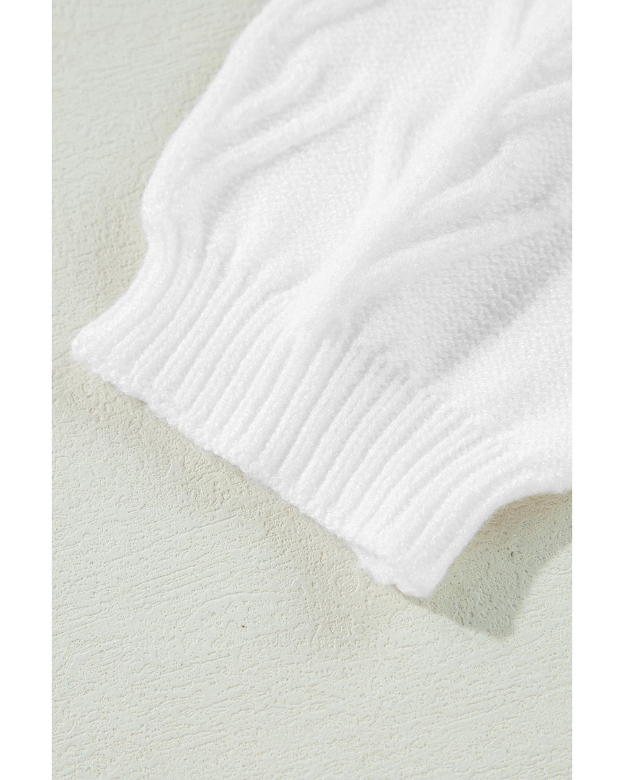 White Flower Detail Knitted Notched Neck Sweater - 2XL