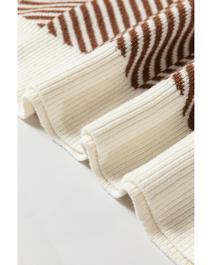 Coffee Contrast Edge Crew Neck Drop Shoulder Sweater - XL