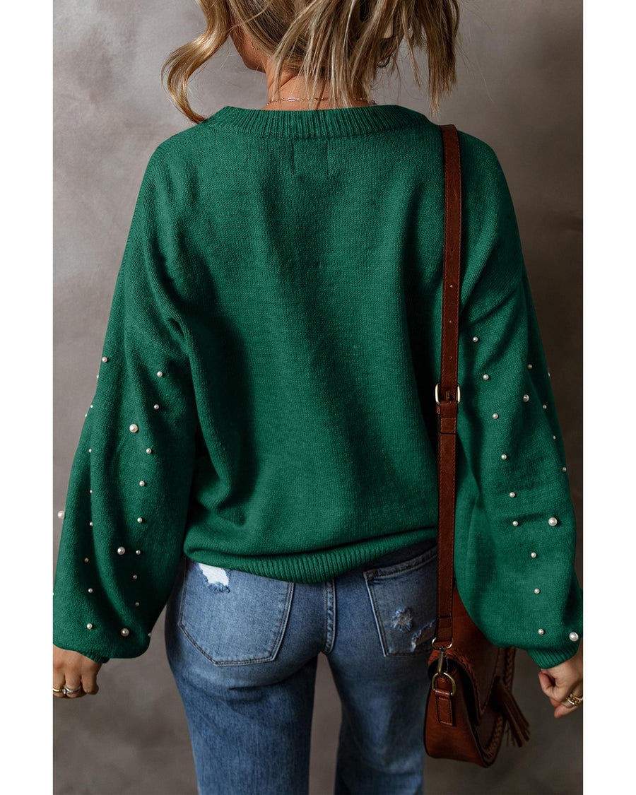 Evergreen Pearled Drop Shoulder Round Neck Sweater - XL