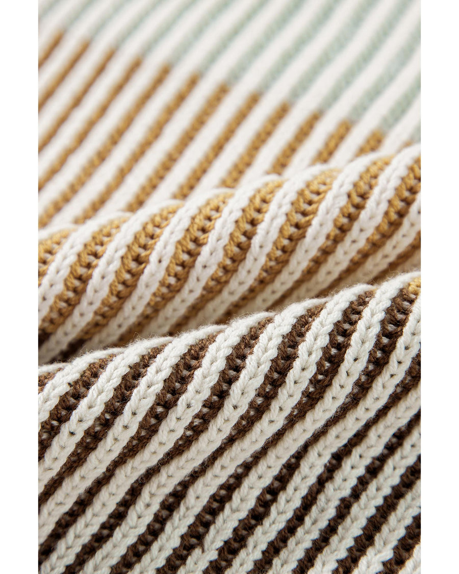 Brown Colorblock Textured Knit Bubble Sleeve Sweater - S