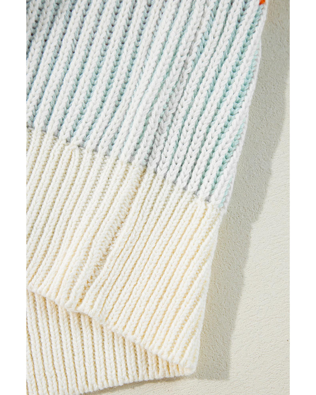 Multicolour Colorblock Textured Knit Bubble Sleeve Sweater - XL