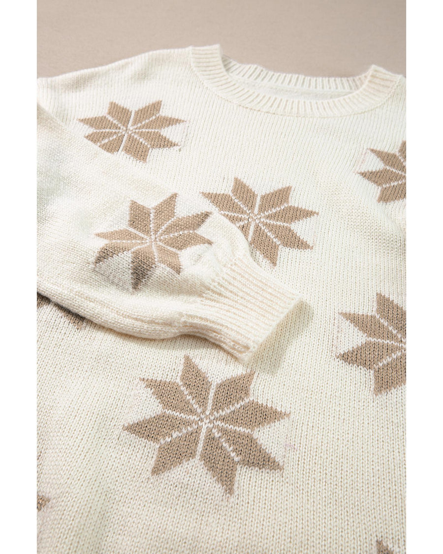 White Snowflake Christmas Tunic Sweater - M