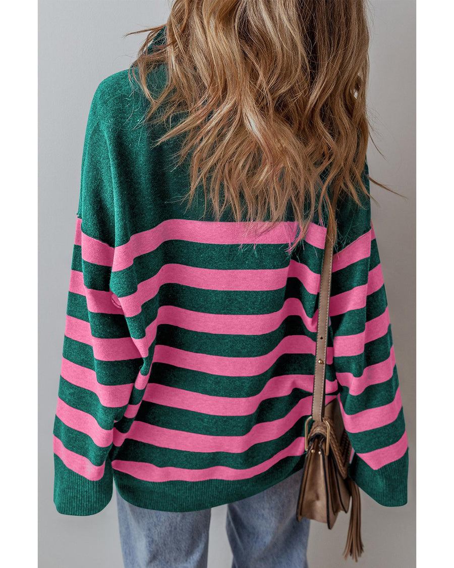 Green Collared Quarter Zipper Oversized Sweater - 3XL