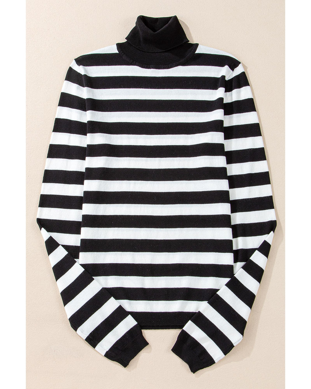 Black Stripe Slim Fit High Neck Knit Sweater - XL