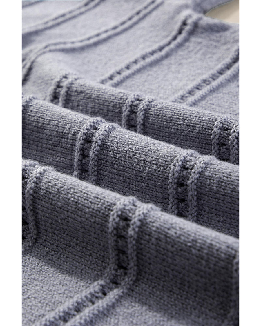 Light Grey Boat Neck Drop Shoulder Pointelle Knit Sweater - L
