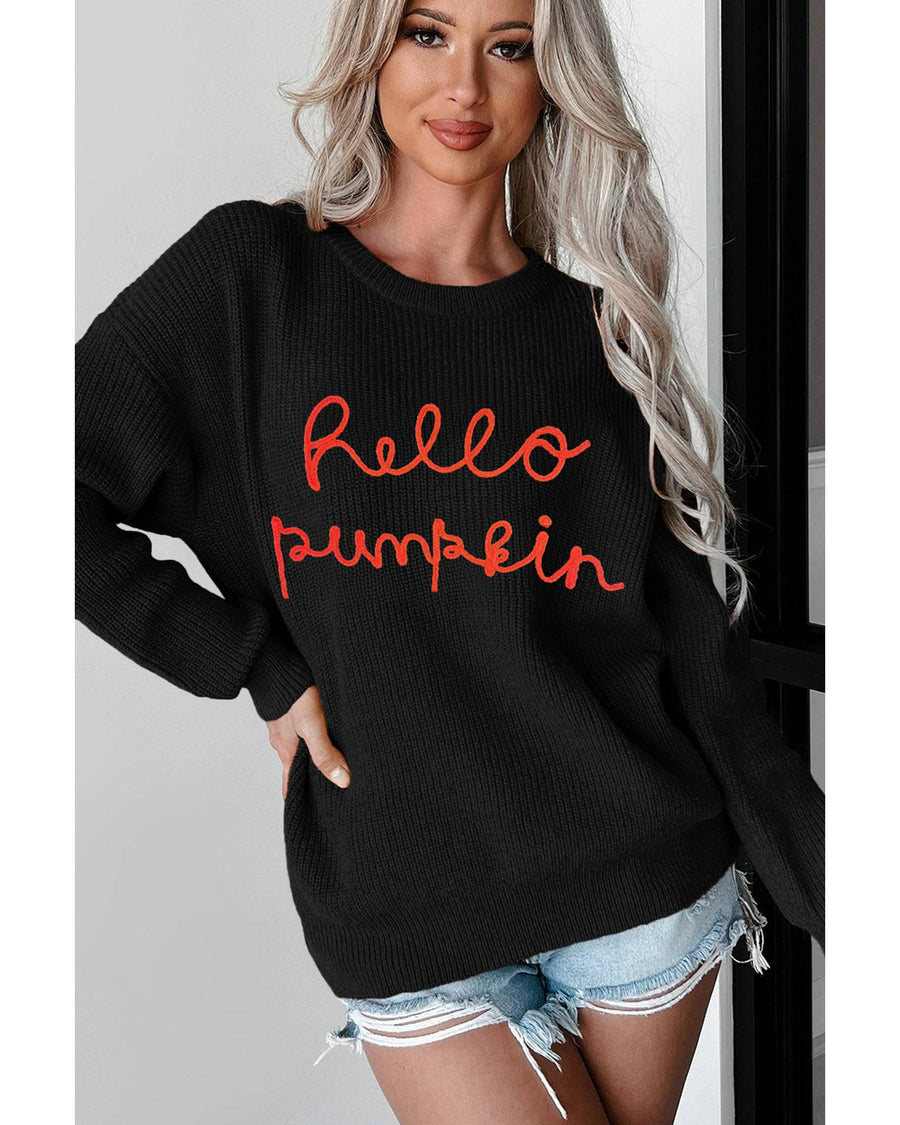Black Hello Pumpkin Graphic Sweater - XL