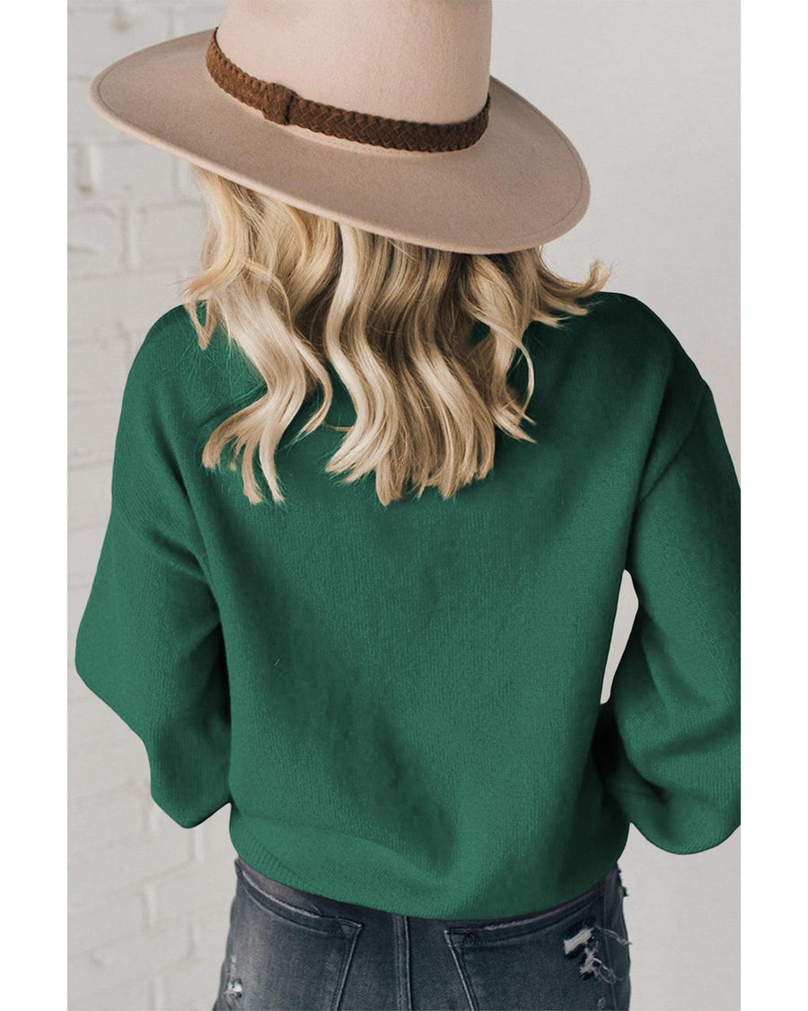 Blackish Green Pearl Beaded Merry Casual Sweater - L